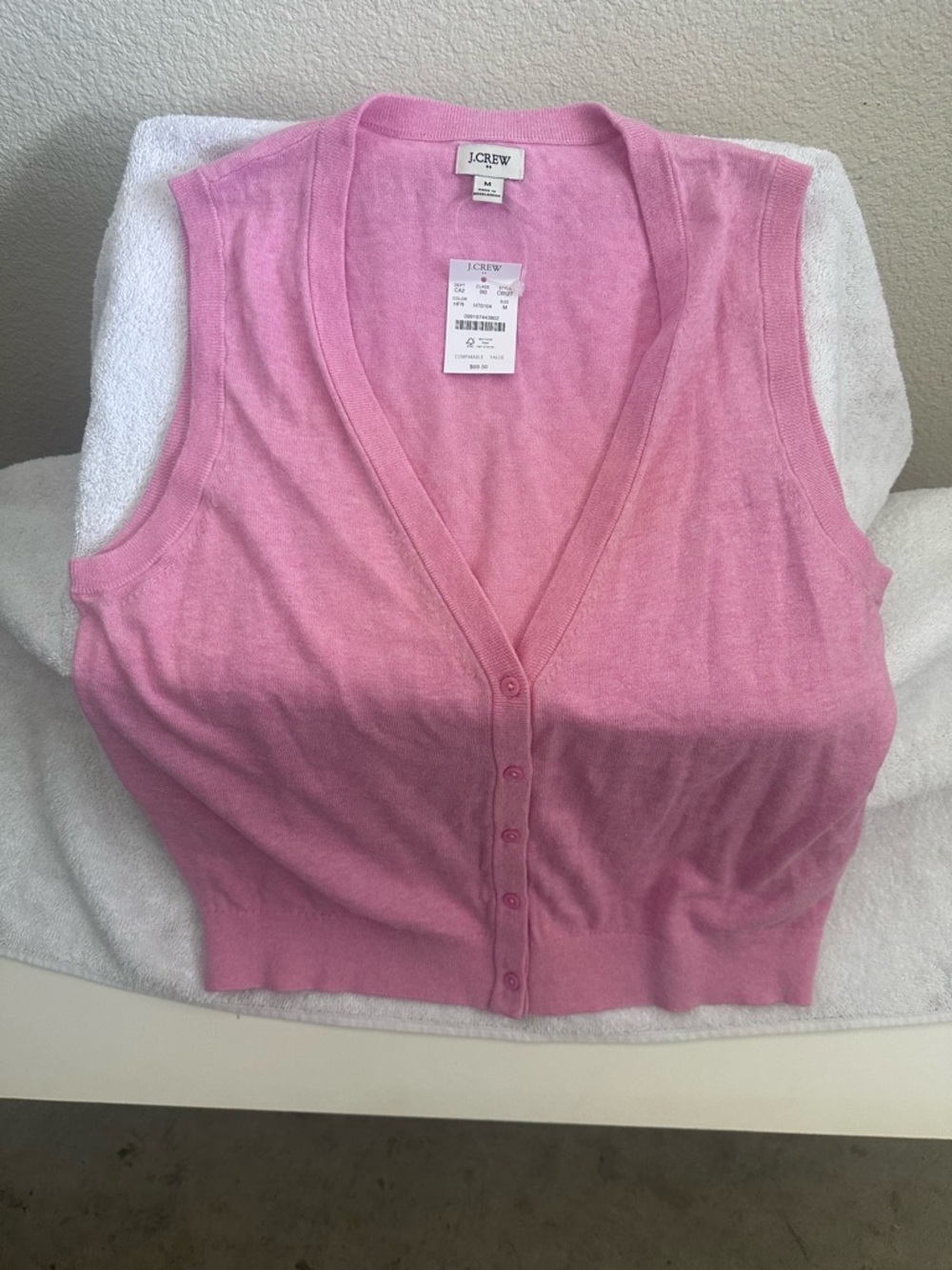 J. Crew Light Pink Sleeveless V-Neck Button Cardigan